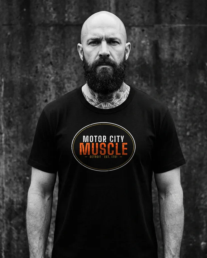 Motor City Muscle tee on model