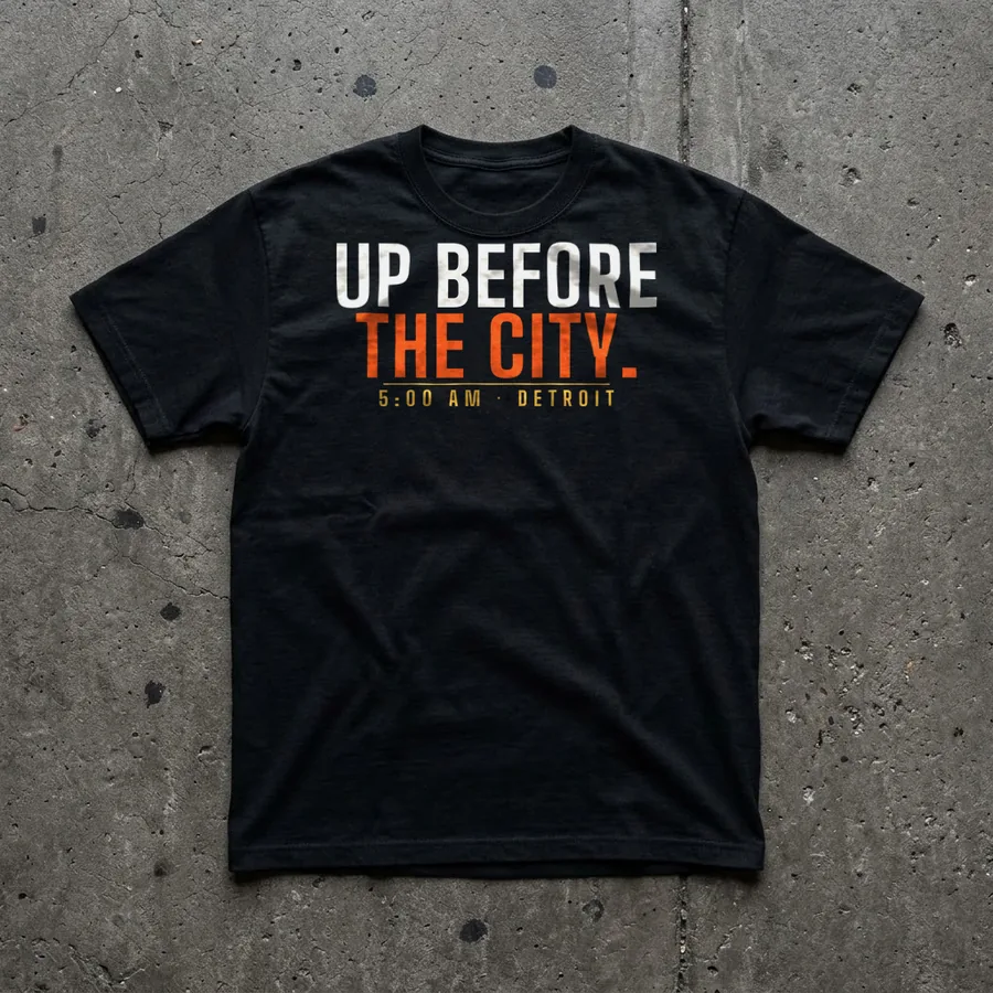 Up Before the City tee flat lay